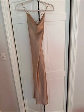 Elegant champagne Satin Maxi Slip Dress with Cowl Neck